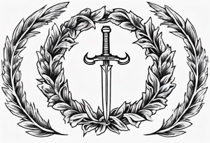 number 13 centered in a laurel leaf wreath and a sword going through the center of the wreath.  angel tattoo idea