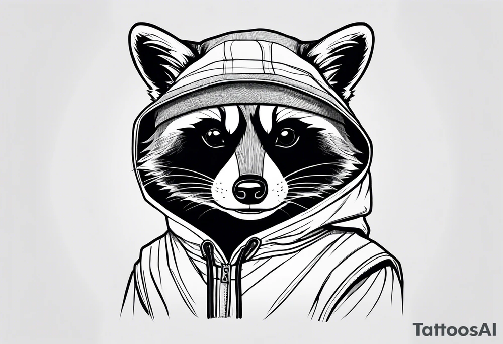raccoon wearing a Superman hoodie tattoo idea