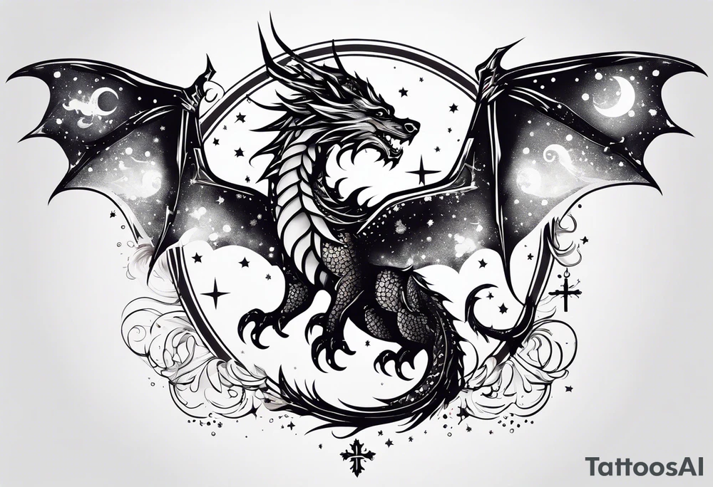 Constellation, wing , snow , cross , dragon cute tattoo idea