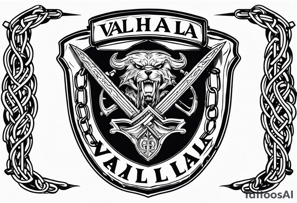 Valhalla sword shield barb wire chain tattoo idea