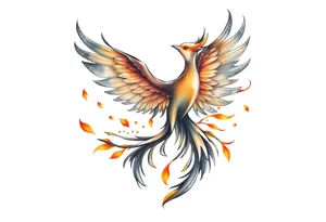 magnificent phoenix rising from golden flames with trailing embers tattoo idea