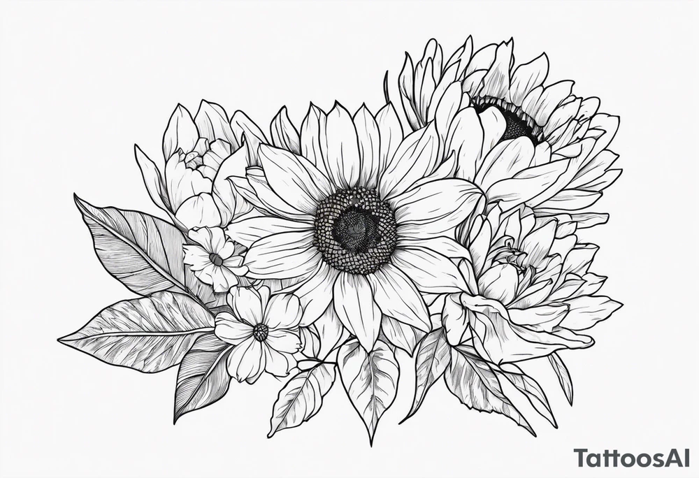 Sunflower daffodil, daisy, rose, Adler, chrysanthemum, holly Birth flower tattoo idea