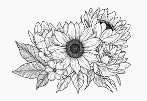 Sunflower daffodil, daisy, rose, Adler, chrysanthemum, holly Birth flower tattoo idea