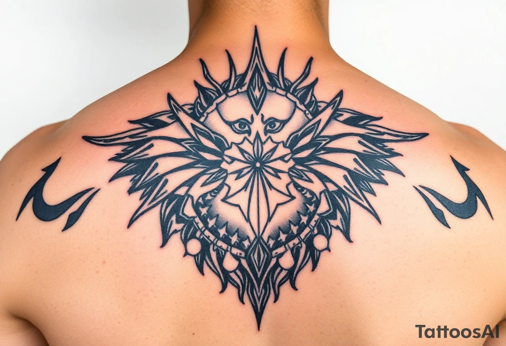 Black onk with small details tattoo idea