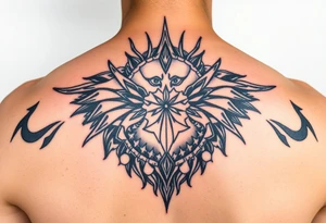 Black onk with small details tattoo idea