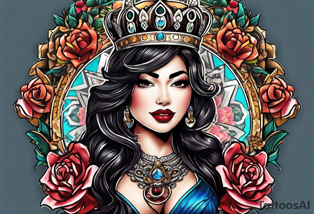 Latina Queen ahegao, drooling, happy, Spade Symbol with letter Q in the center of the spade framed tattoo idea