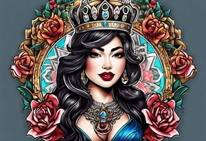 Latina Queen ahegao, drooling, happy, Spade Symbol with letter Q in the center of the spade framed tattoo idea