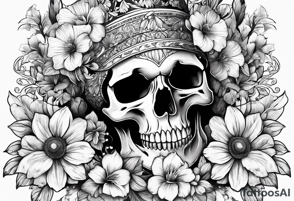 Skull flowers tattoo idea