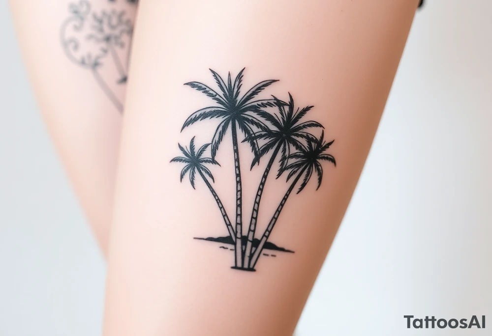 small, palm trees, beach vibe, leg tattoo idea