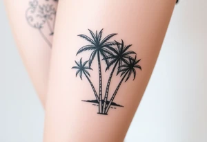 small, palm trees, beach vibe, leg tattoo idea