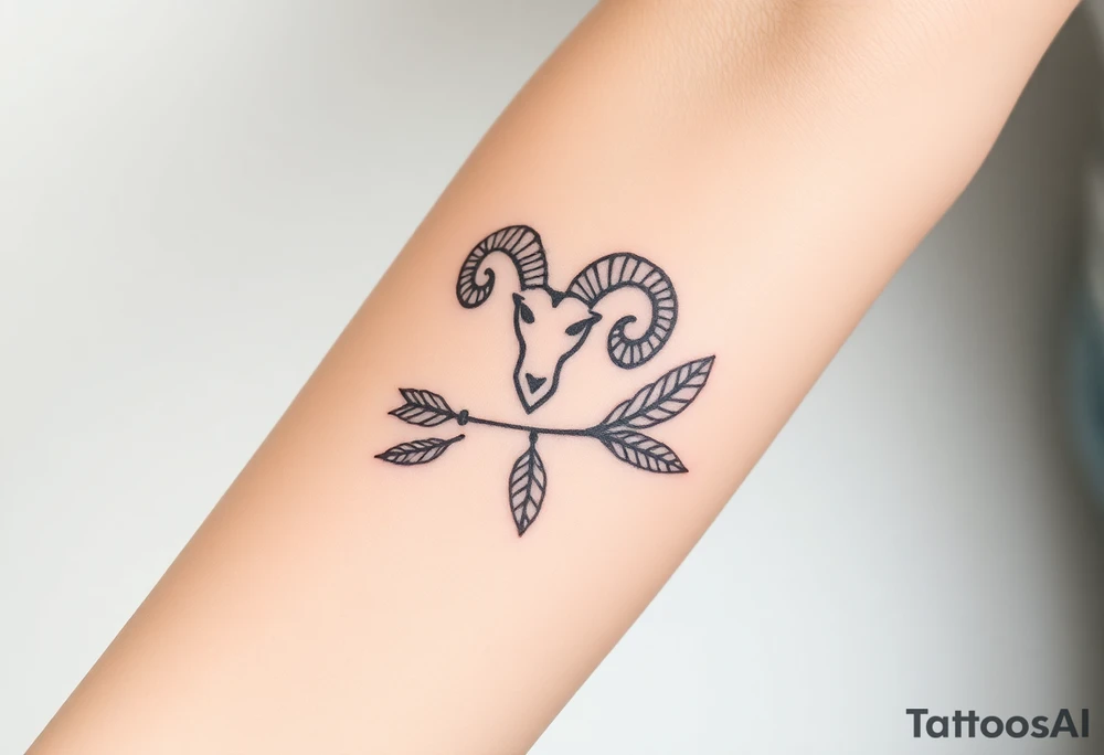 Aries zodiac sign with boho arrow and feathers tattoo idea