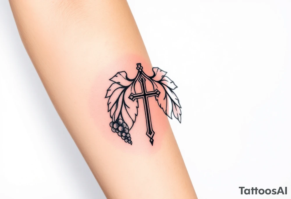 YH WH in lungs with cross and grape vines tattoo idea