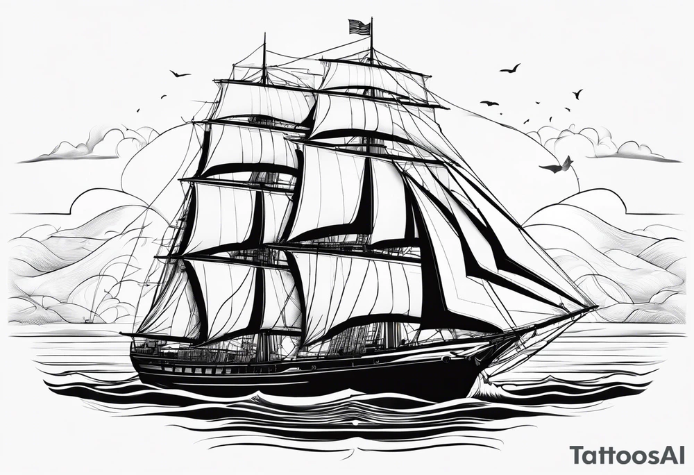 voilier vue de face. phare maritime fixé au centre du voilier et utilisé comme un mat pour les voiles. tattoo idea