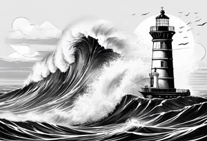 phare maritime dans un bateau entouré de voiles. tattoo idea