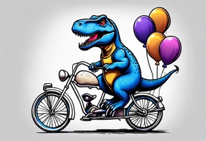 Trex riding a bicycle holding balloons tattoo idea