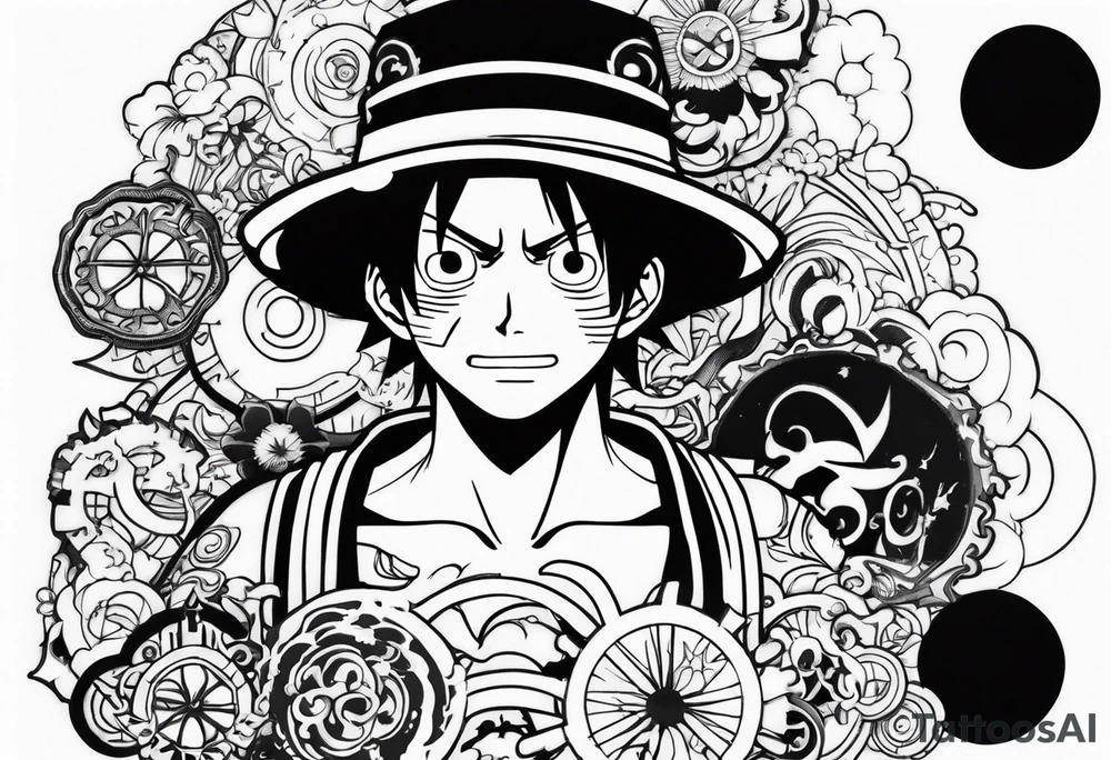 Luffy half normal half gear 5 tattoo idea