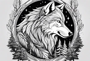 Male and female wolf surrounded by woods tattoo idea