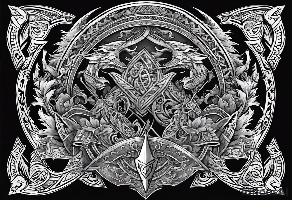 Valhalla sword shield long ship dragon head axe Valknut tattoo idea