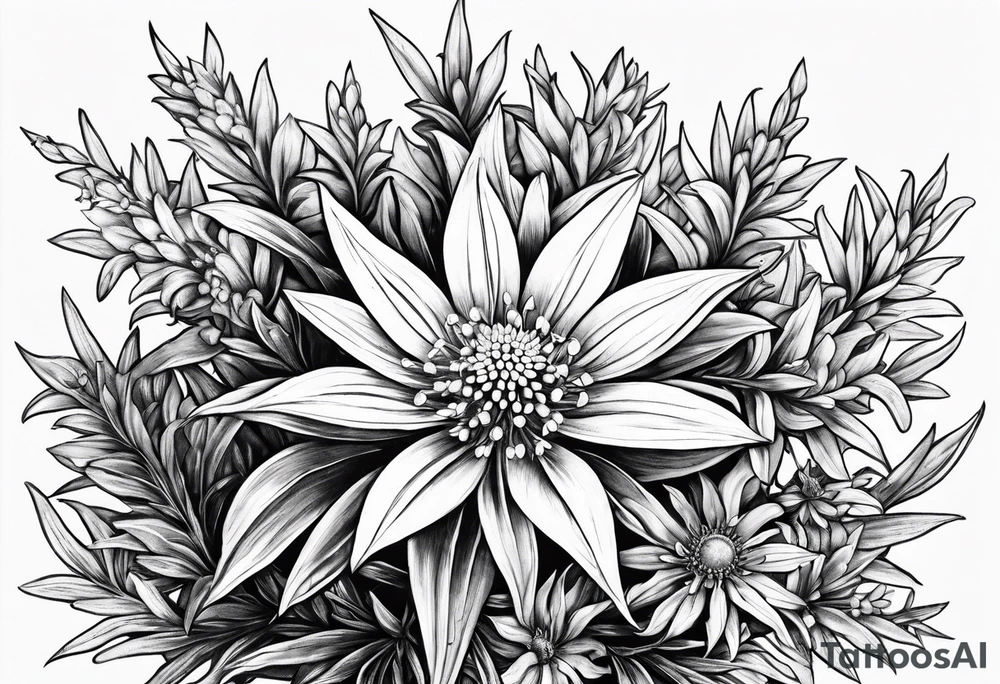 Edelweiss flower on a mountain tattoo idea