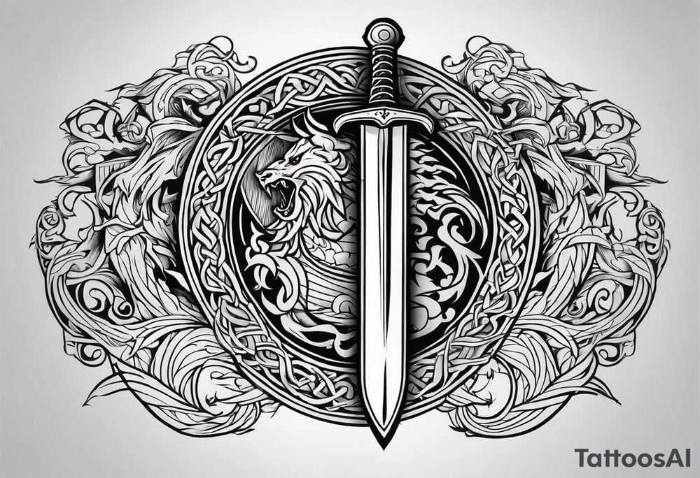 Viking sword Valhalla shield dragon tattoo idea