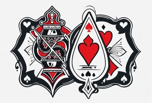 one combined tatto in minimalistic style with icon style three king of spades and icon style one queen of hearts. extreme minimalstic and few lines tattoo idea