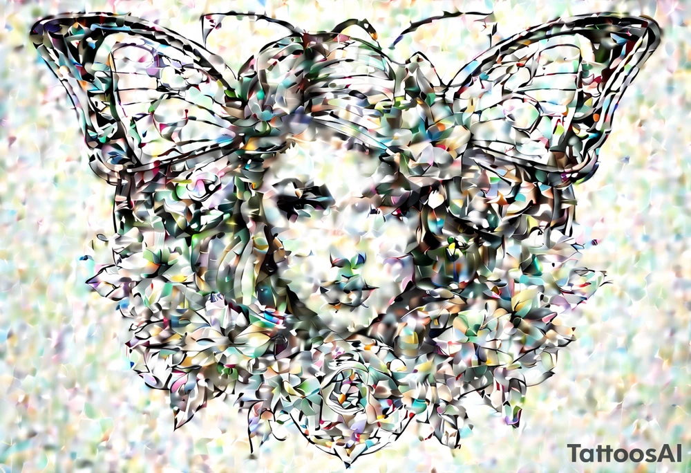 Feminine Capricorn tattoo with geometric designs and butterflies tattoo idea