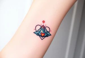 Geometric Volcano surrounded by a heart tattoo idea