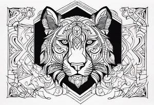 uma leoa, um leao e seus dois filhotes dentro de um retangulo tattoo idea