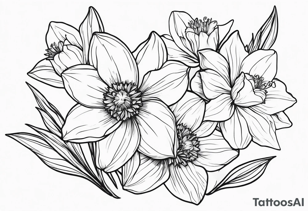Bouquet including Held together with a bow:
DAFFODIL
JONQUIL
ASTER
MORNING GLORY tattoo idea Bouquet including Held together with a bow:
DAFFODIL
JONQUIL
ASTER
MORNING GLORY tattoo idea