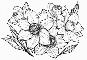 Bouquet including Held together with a bow:
DAFFODIL
JONQUIL
ASTER
MORNING GLORY tattoo idea