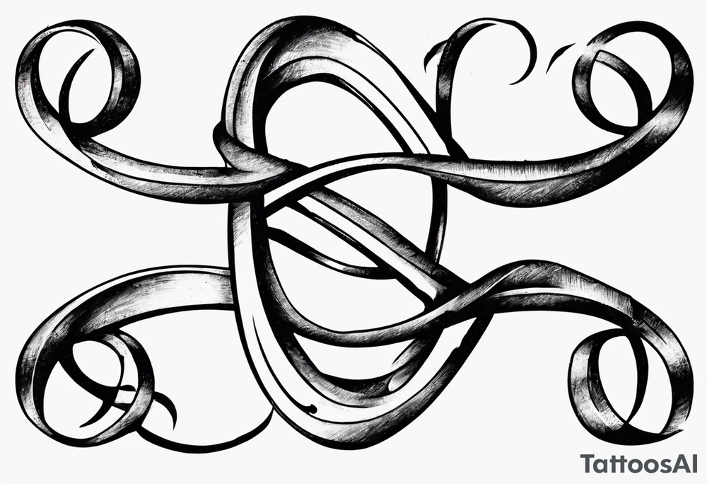 "Through thick & thin" written in the shape of an infinity sign tattoo idea