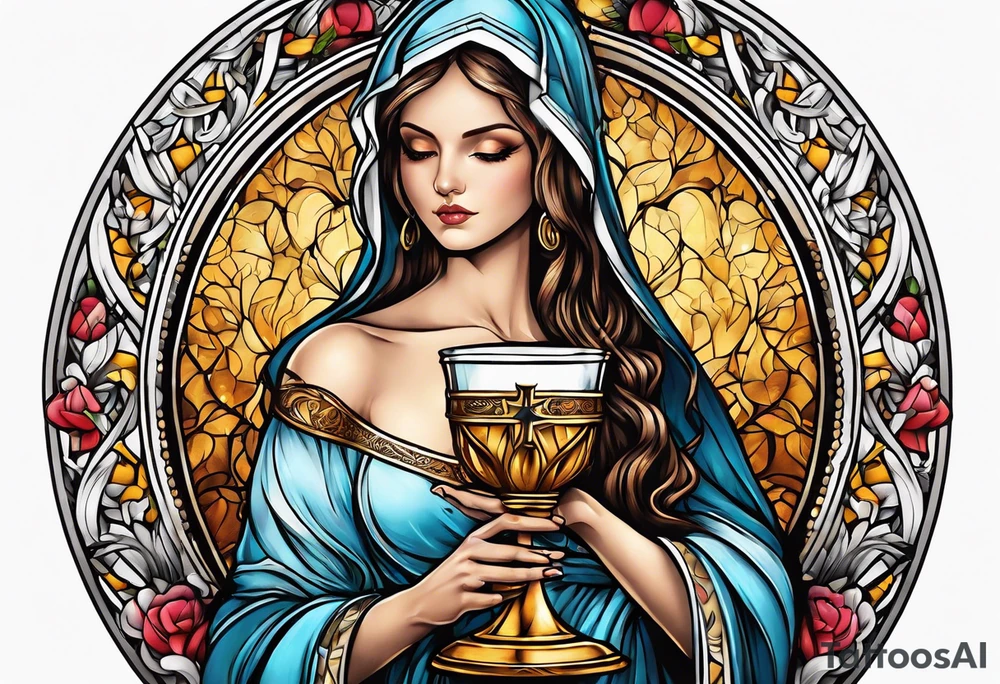 Female saint holding a chalice tattoo idea