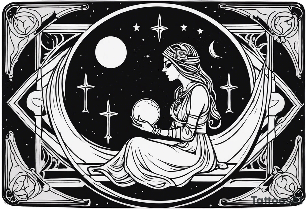 High priestess skeleton moon tarot card tattoo idea