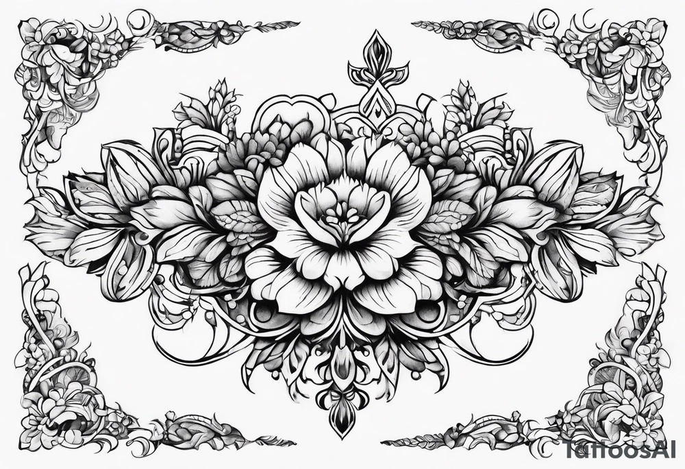 small long ornate floral sternum tattoo tattoo idea