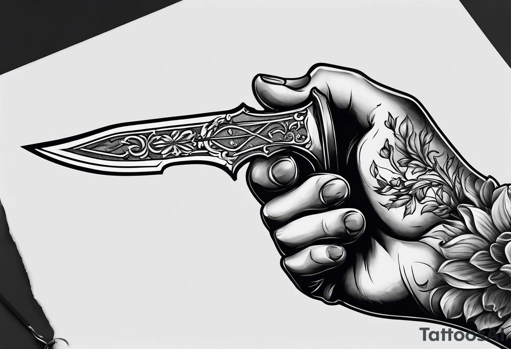 Hand holding a dagger with some blood tattoo idea