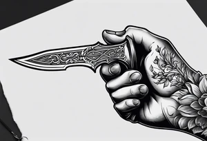 Hand holding a dagger with some blood tattoo idea