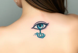 Teary eye with a dripping teardrop morphing into a flowing river, with gentle blue gradients tattoo idea