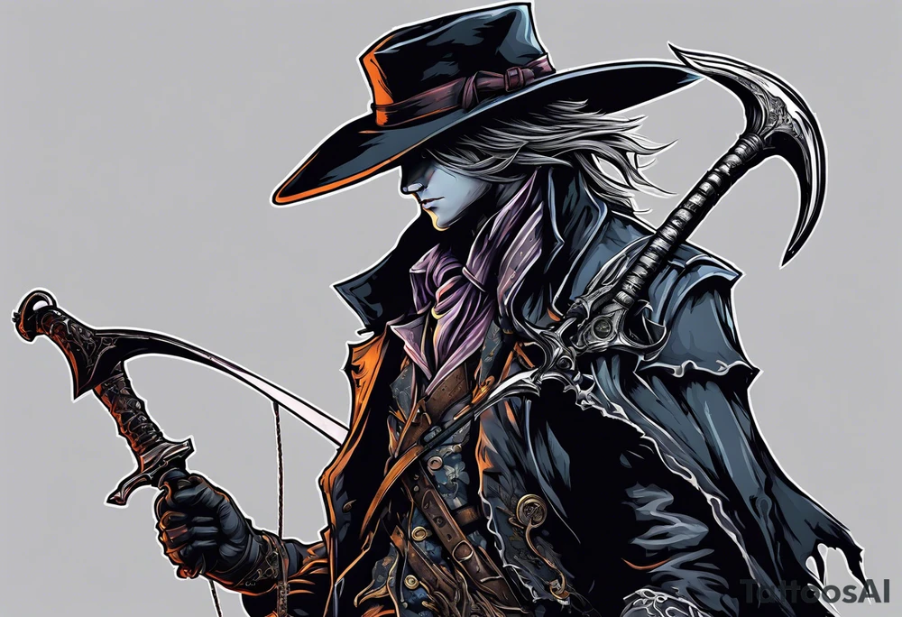 Bloodborne hunter, holding  scythe, sadness tattoo idea