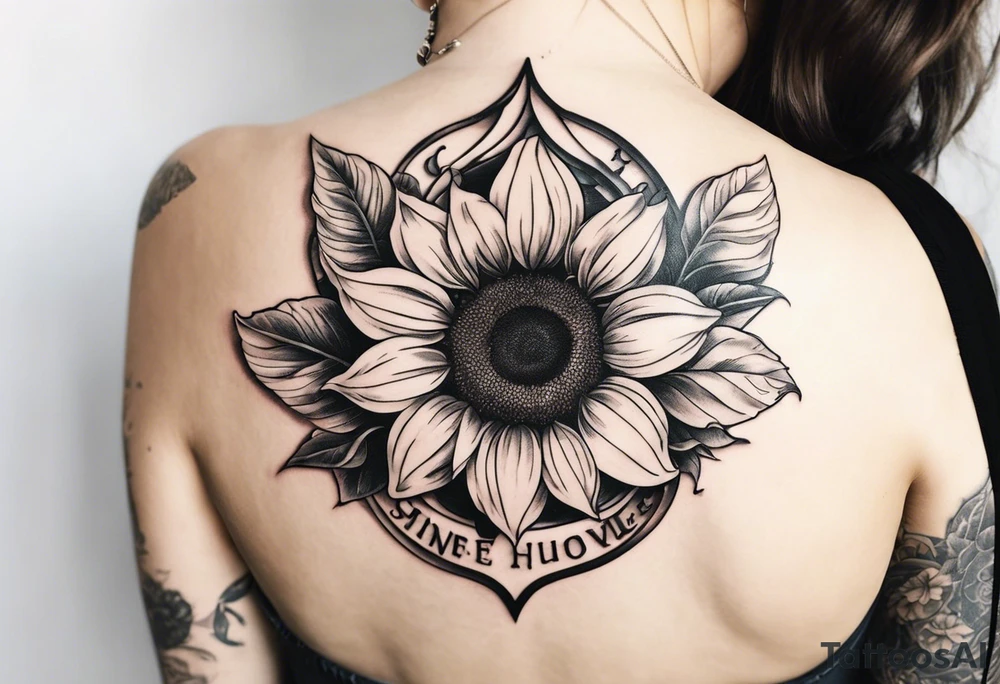 Realistic Horseshoe around a sunflower tattoo idea