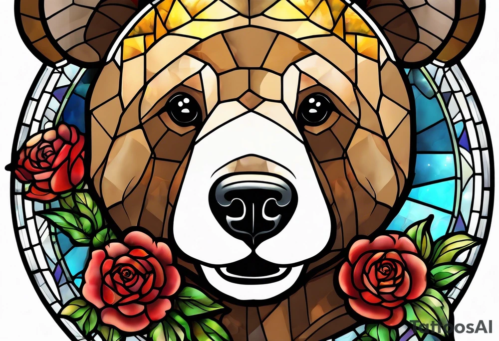 Teddy bear stained glass tattoo idea