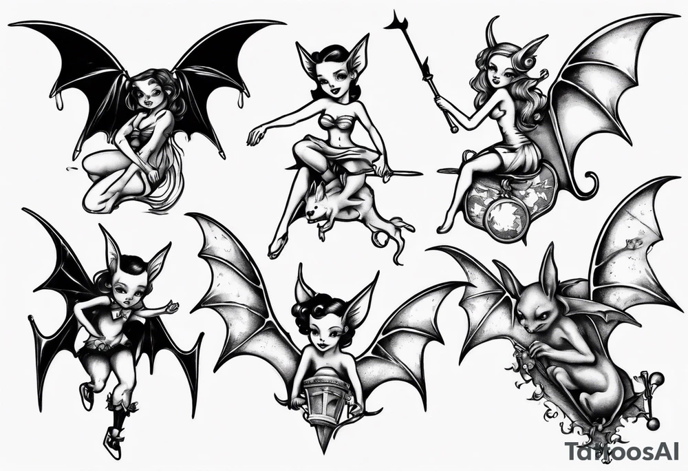 Fairy riding on top of a bat tattoo idea