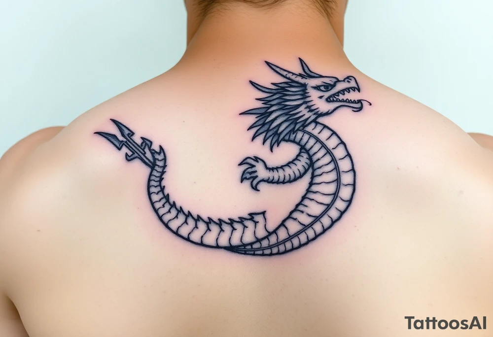 sea dragon with trident tattoo idea