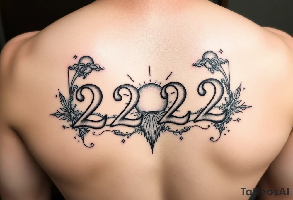 Numbers 222 sunset love stardust and vibration tattoo idea