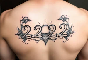 Numbers 222 sunset love stardust and vibration tattoo idea