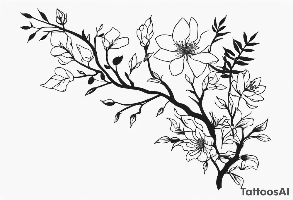 Spine bones, branches, flowers tattoo idea