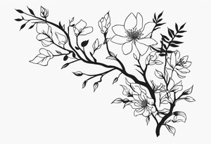 Spine bones, branches, flowers tattoo idea