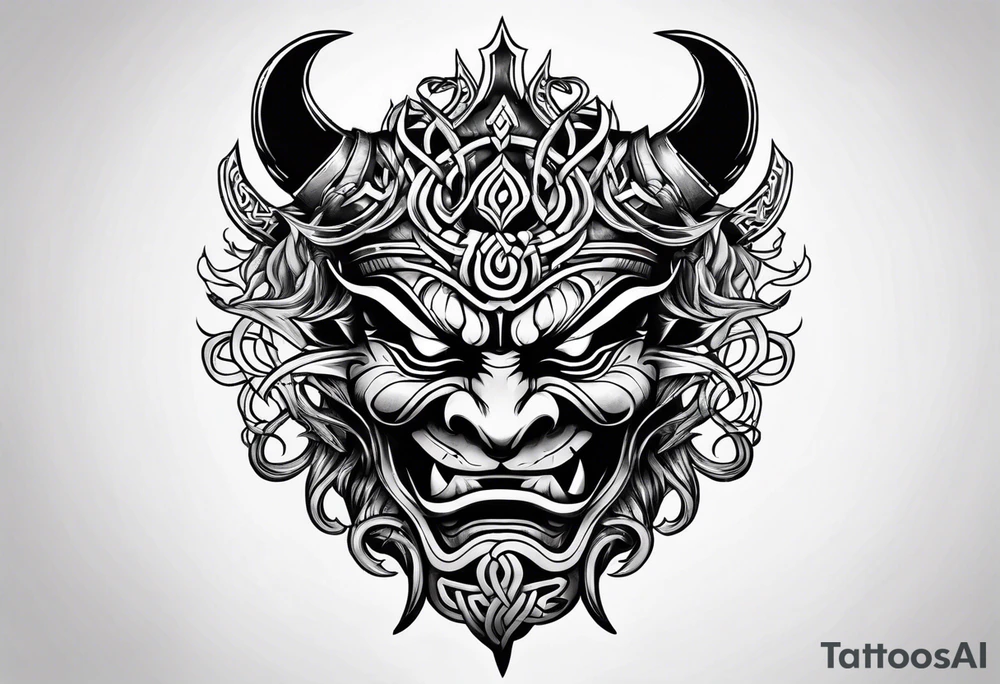 oni mask in celtic style tattoo idea
