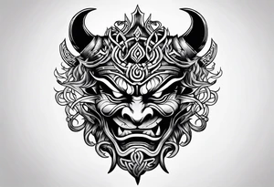 oni mask in celtic style tattoo idea