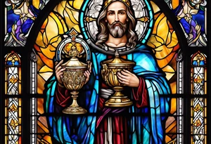 holy saint stained glass holding a chalice tattoo idea
