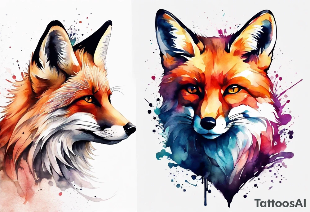Watercolor fox tattoo idea